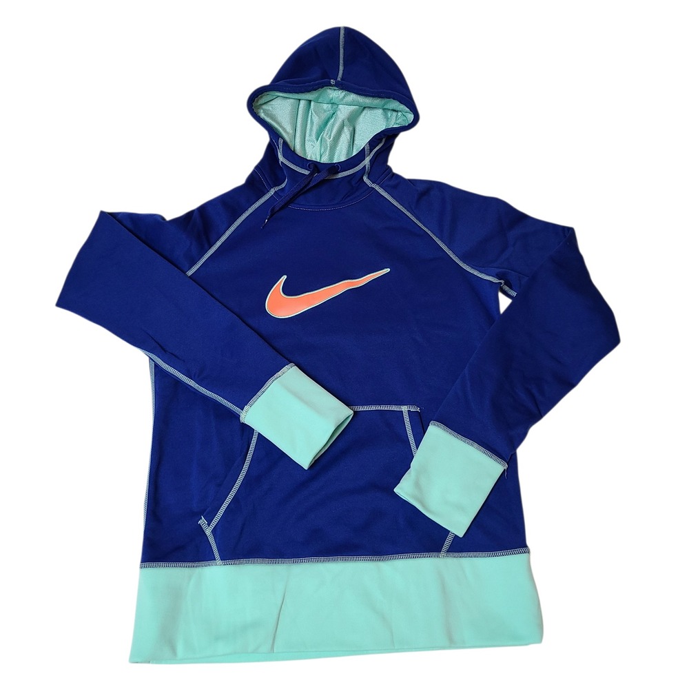 Nike Womens Therma-Fit Fleece Lined Hoodie Medium Pullover Thumbholes Logo